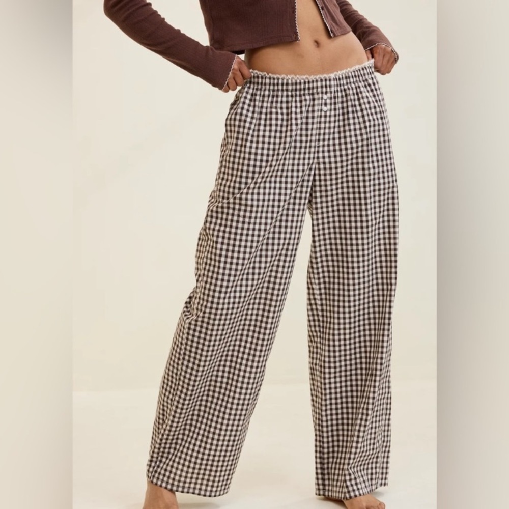 AERIE Off Duty Poplin Trouser PJ Pants Gingham size XS